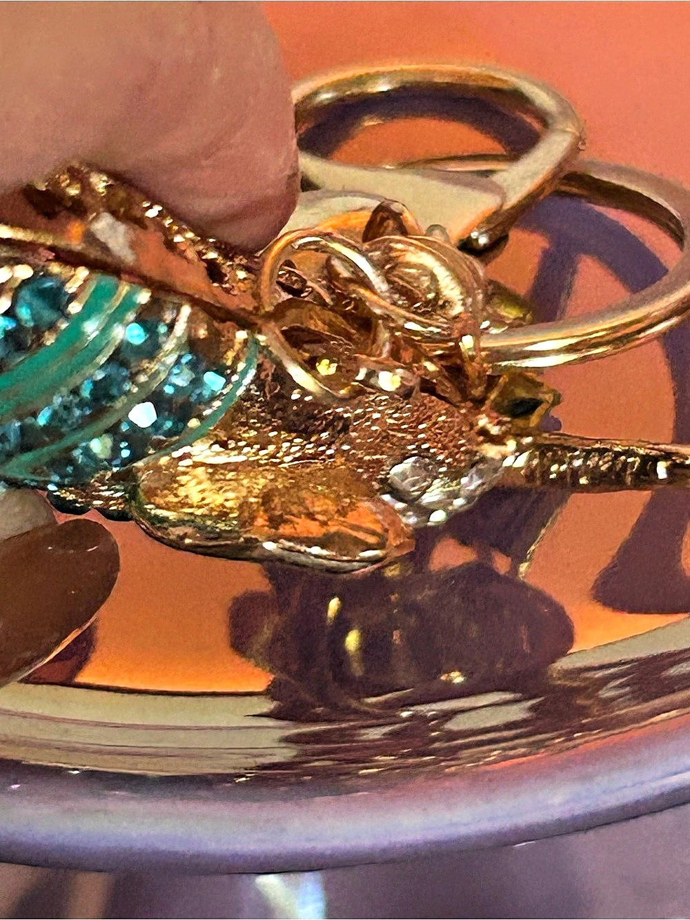 Elephant Rhinestone Keychain Gold Turquoise New - Picture 5 of 6